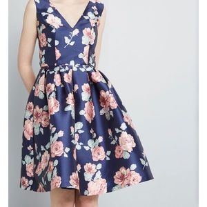 NWT! ModCloth Navy blue floral Fit and Flare Dress